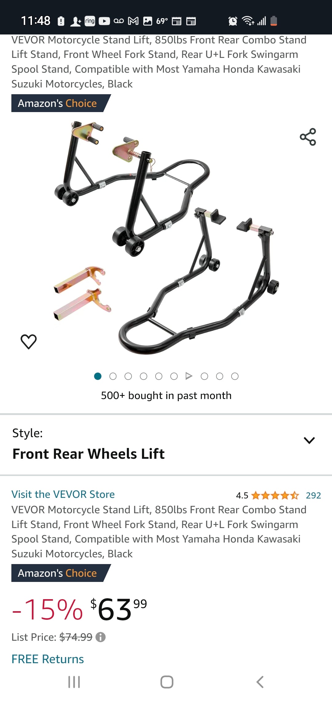 Motorcycle lift stands front and rear