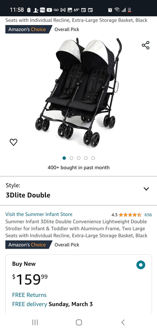 3d lite double stroller